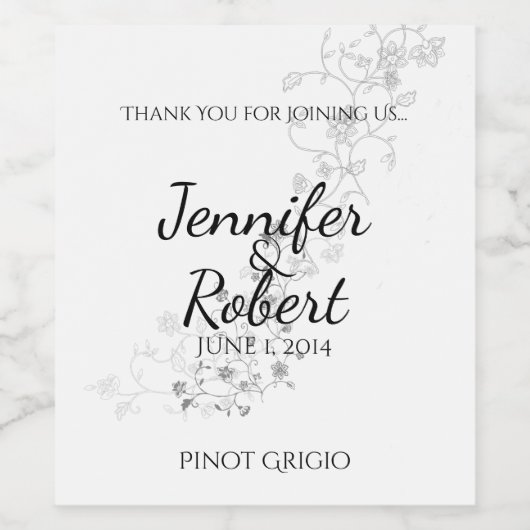 Silver Vines Bruiloft Wijn Label Wijn Etiket (Enkel label)