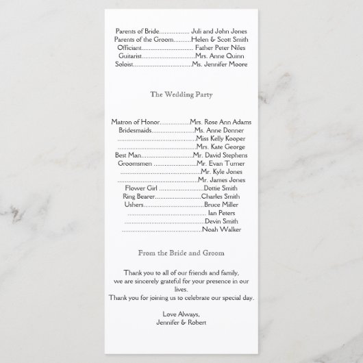 Silver Vines-programma Programmakaart (Achterkant)