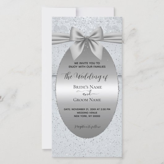 Silver Vintage with Bow Wedding Invitation (Voorkant)