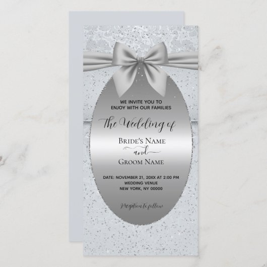 Silver Vintage with Bow Wedding Invitation (Voorkant / Achterkant)