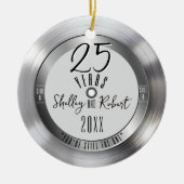 Silver Vinyl Record 25e bruiloft Jubileum Foto Keramisch Ornament (Voorkant)