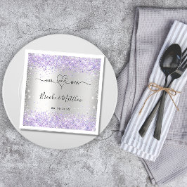 Silver violet glitter de heer mrs hart bruiloft na servet
