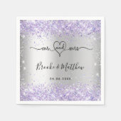 Silver violet glitter de heer mrs hart bruiloft na servet (Voorkant)