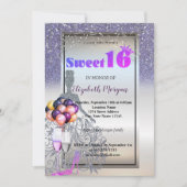 Silver Violet Glitter Dress, Glass Sweet 16 Party Kaart (Voorkant)