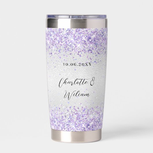 Silver violet glitter elegant bruiloft geïsoleerde drinkbeker (Achterkant)