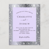 Silver violet glitter elegant bruiloft uitnodiging briefkaart (Voorkant)