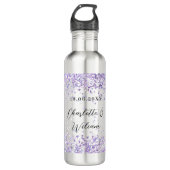 Silver violet glitter elegant bruiloft waterfles  (Voorkant)