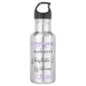 Silver violet glitter elegant bruiloft waterfles  (Voorkant)
