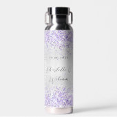 Silver violet glitter elegant bruiloft waterfles (Voorkant)