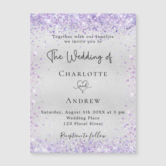 Silver violet glitter luxe nodigmagneet uit (Voorkant)