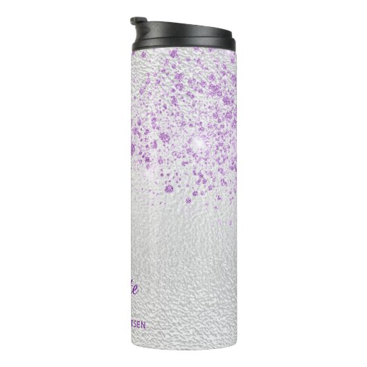 Silver violet glitter monogram initialen thermosbeker (Geroteerd rechts)