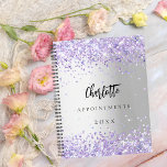 Silver violet glitter name 2024 planner<br><div class="desc">Een faux zilveren achtergrond met een violet faux glitter,  sparkles. Pas een naam,  titel en jaar aan en voeg deze toe.</div>