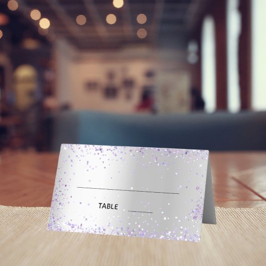 Silver violet sparkles bruiloft plaatskaartje
