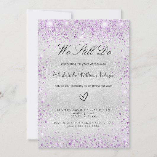 Silver violet vow bruiloft luxe kaart (Voorkant)