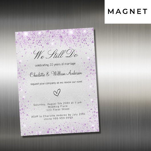 Silver violet vow bruiloft luxe magnetische uitnodiging