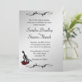 Silver Violin Music Wedding Invitation 5" x 7" Kaart (Staand voorkant)