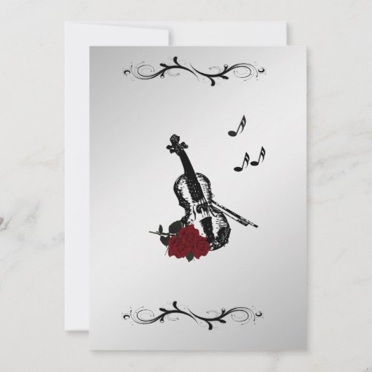 Silver Violin Music Wedding Invitation 5" x 7" Kaart (Achterkant)