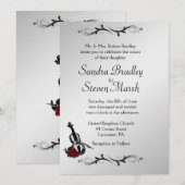 Silver Violin Music Wedding Invitation 5" x 7" Kaart (Voorkant / Achterkant)