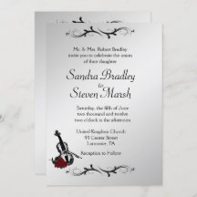 Silver Violin Music Wedding Invitation 5" x 7"