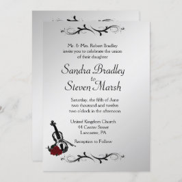 Silver Violin Music Wedding Invitation 5" x 7" Kaart