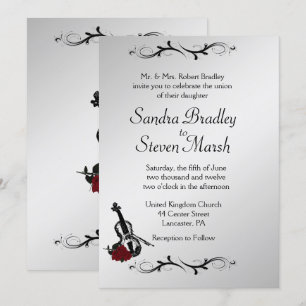 Silver Violin Music Wedding Invitation 5" x 7" Kaart