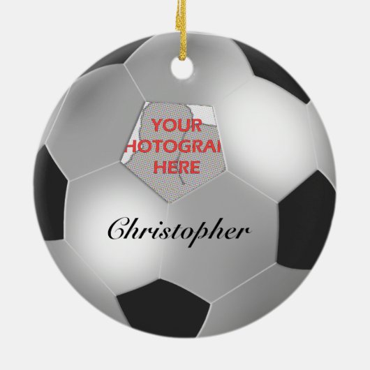 Silver Voetbal aanpasbaar fotolijst Keramisch Ornament (Achterkant)