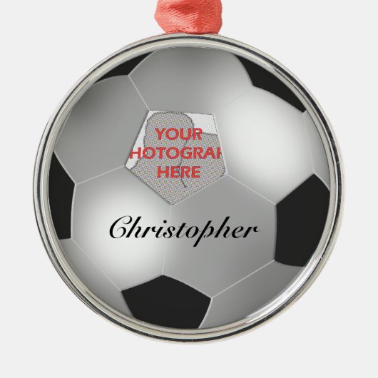Silver Voetbal aanpasbaar fotolijst Metalen Ornament (Voorkant)