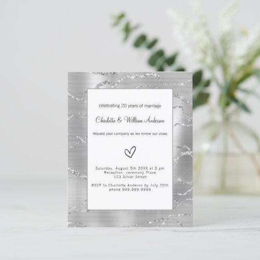 Silver vow-uitnodiging voor verlenging bruiloft (Staand voorkant)
