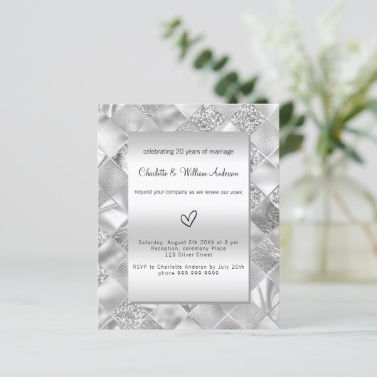 Silver vow-uitnodiging voor verlenging bruiloft (Staand voorkant)