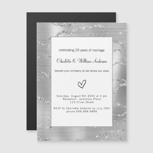Silver vow-verlenging bruiloft luxe magnetische uitnodiging (Voorkant / Achterkant)