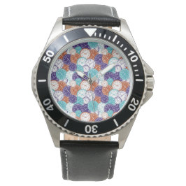 Silver watch with a colorful geometric mosaic dial horloge