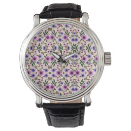 Silver watch with intricate purple and green  horloge