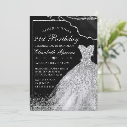 Silver Waterverf Dress & agate 21st Birthday Kaart (Staand voorkant)