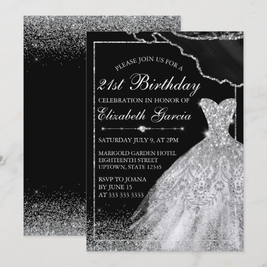 Silver Waterverf Dress & agate 21st Birthday Kaart (Voorkant / Achterkant)