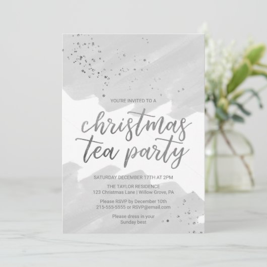 Silver Waterverf kersttheefeest Kaart (Staand voorkant)