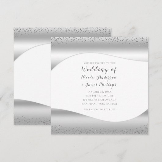 Silver Wave Sparkle Glitter Luxe Glam Wedding Kaart (Voorkant / Achterkant)