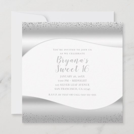 Silver Wave Sparkle Glitter Luxury Glam Sweet 16 Kaart (Voorkant)