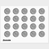Silver Wax Seal Monogram Initialen Bruiloft Sticke Ronde Sticker (Vel)
