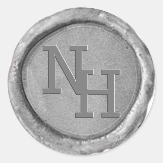 Silver Wax Seal Monogram Initialen Bruiloft Sticke Ronde Sticker (Voorkant)