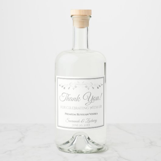 Silver Weddenschap Liquor Fles Label Dank u Likeurfles Etiket (Voorkant)