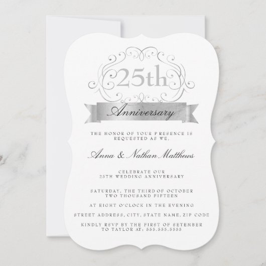 Silver Wedding 25th Jubileum Invite Kaart (Voorkant)