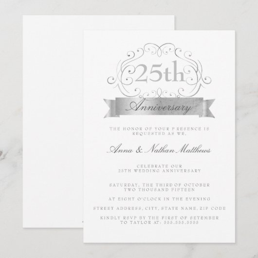 Silver Wedding 25th Jubileum Uitnodigingen (Voorkant / Achterkant)