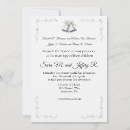 Silver Wedding Bells Wedding Invitation Kaart