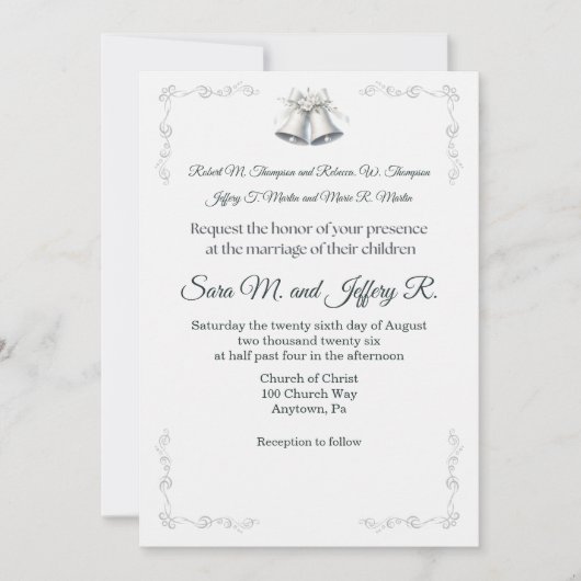 Silver Wedding Bells Wedding Invitation Kaart (Voorkant)