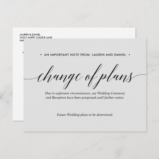 Silver Wedding Change of Planans Postponed Annuler Aankondigingskaart (Voorkant / Achterkant)