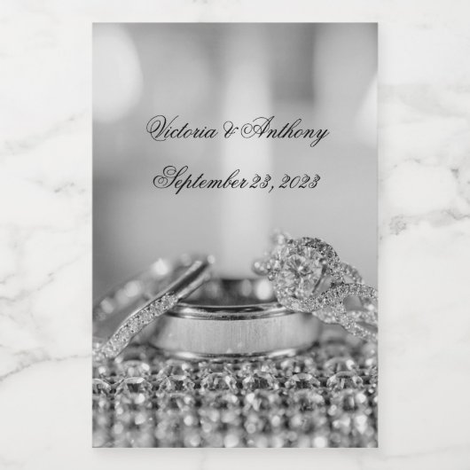 Silver Wedding Elegant Name Date Script Mini Wijn Etiket (Enkel label)