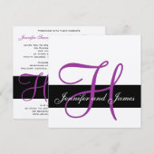 Silver Wedding Invitation Monogram H Names Paars Kaart (Voorkant / Achterkant)