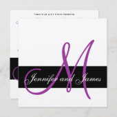 Silver Wedding Invitation Monogram Names Paars Kaart (Voorkant / Achterkant)