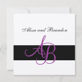 Silver Wedding Invitation Monogrammen Names Paars Kaart (Voorkant)