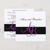 Silver Wedding Invitation Monogrammen Names Paars Kaart (Voorkant / Achterkant)